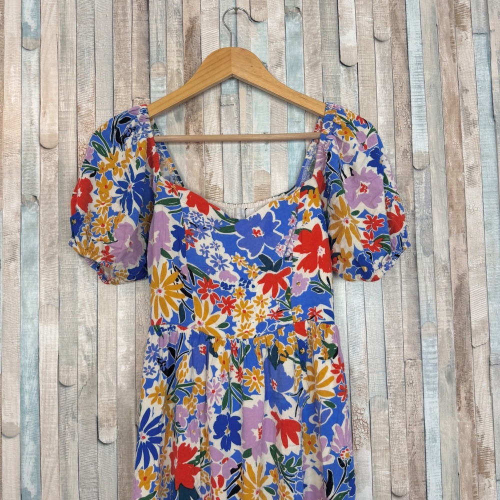 Sugarlips Colorful Boho Ojai Floral Puff Sleeve Smocked Sweetheart Midi Dress XS - Picture 2 of 8